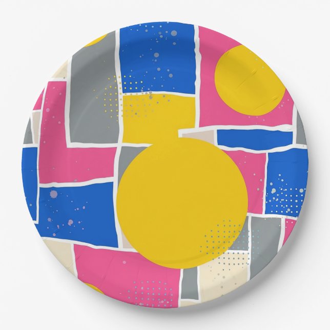 Retro Abstract Brushstroke (14) Paper Plates (Front)