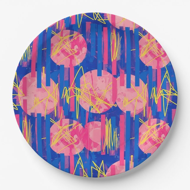 Retro Abstract Brushstroke (2) Paper Plates (Front)