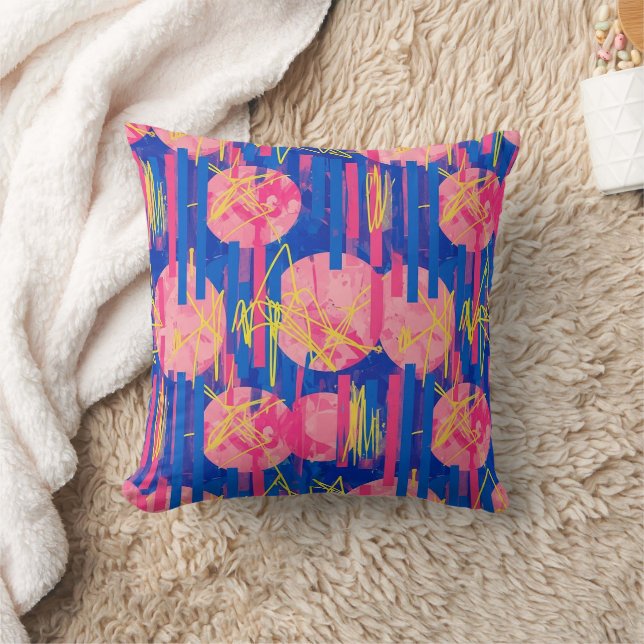 Retro Abstract Brushstroke (2) Throw Pillow (Blanket)