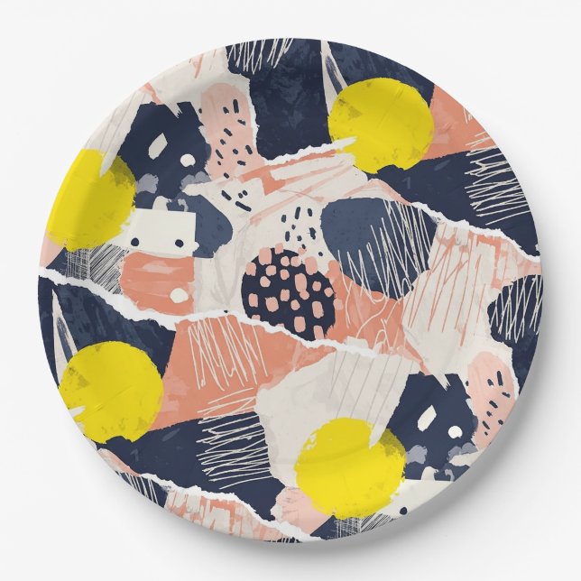 Retro Abstract Brushstroke (4) Paper Plates (Front)