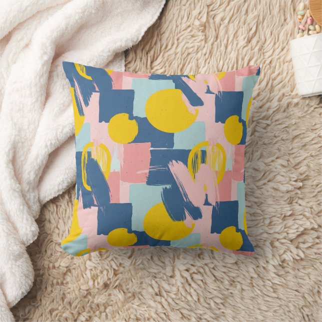 Retro Abstract Brushstroke (6) Throw Pillow (Blanket)