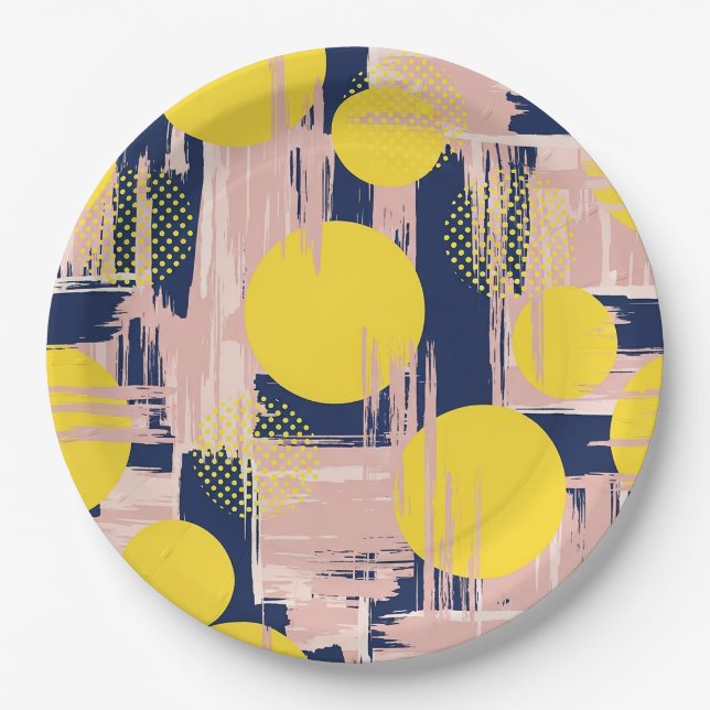 Retro Abstract Brushstroke (8) Paper Plates (Front)