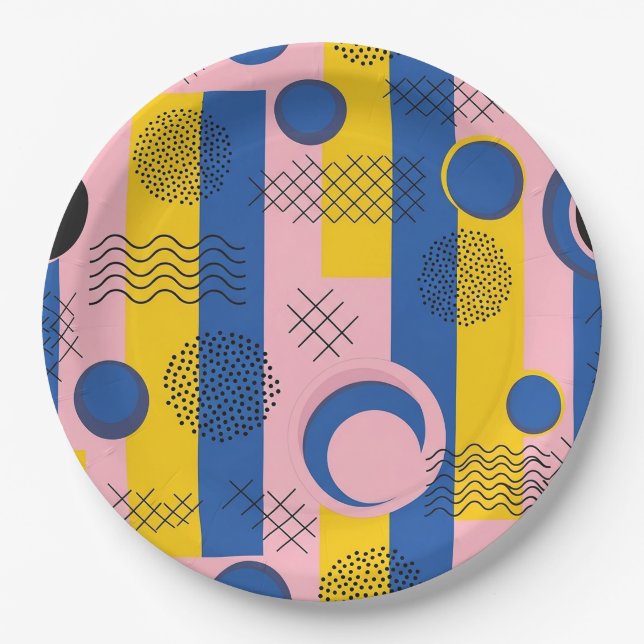 Retro Abstract Brushstroke (9) Paper Plates (Front)