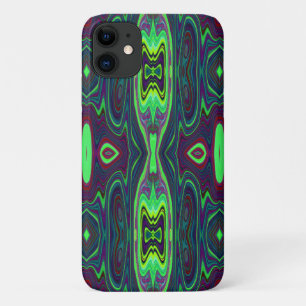 Retro Abstract Chartreuse, Red and Blue Pattern iPhone 11 Case
