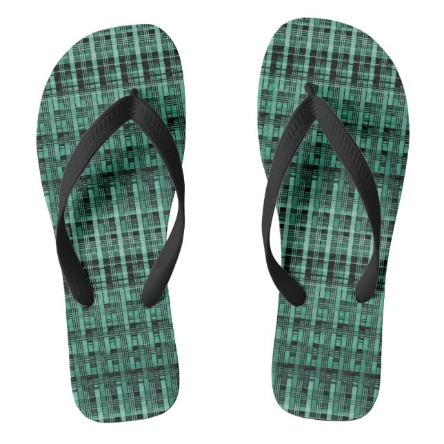 Retro abstract checkered plaid pattern green black flip flops (Footbed)