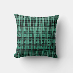 Retro abstract checkered plaid pattern green black throw pillow