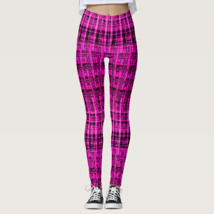 Retro abstract checkered plaid pattern pink black leggings