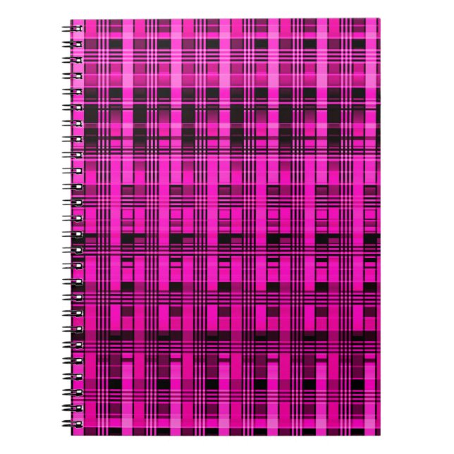 Retro abstract checkered plaid pattern pink black notebook (Front)