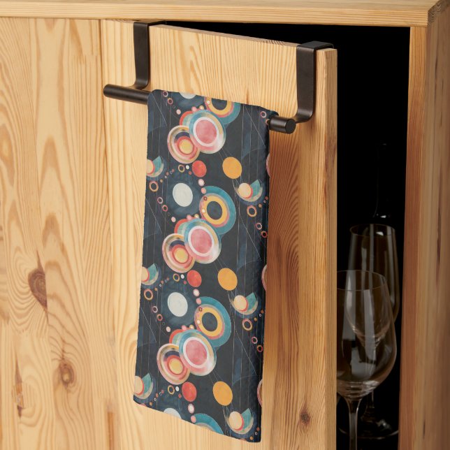 Retro Abstract Circles in style of Hilma af Klint Kitchen Towel (Thirds Fold)