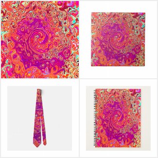 Retro Abstract Coral and Purple Marble Swirl