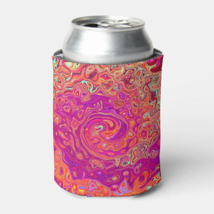 Retro Abstract Coral and Purple Marble Swirl Can Cooler