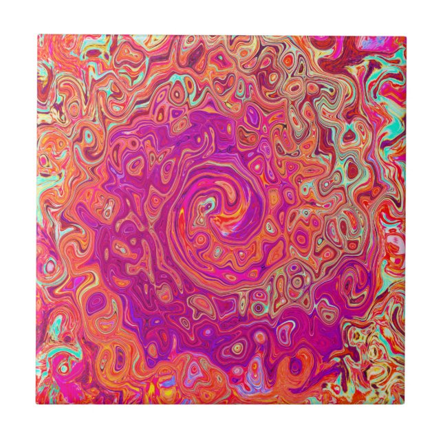 Retro Abstract Coral and Purple Marble Swirl Ceramic Tile (Front)