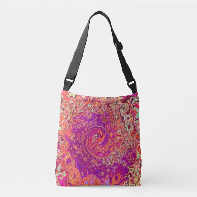 Retro Abstract Coral and Purple Marble Swirl Crossbody Bag (Front)