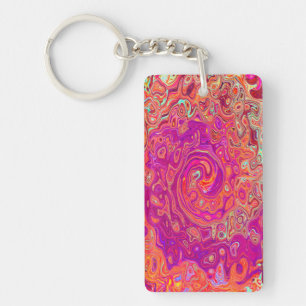 Retro Abstract Coral and Purple Marble Swirl Keychain