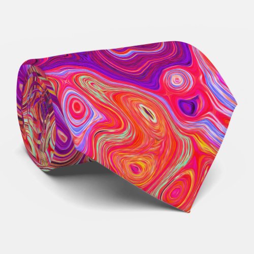 Retro Abstract Coral and Purple Marble Swirl Neck Tie