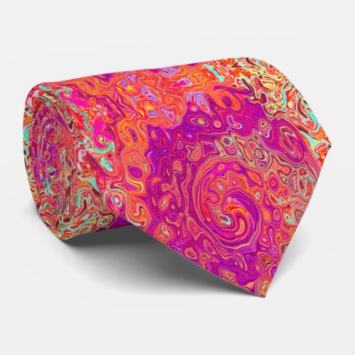 Retro Abstract Coral and Purple Marble Swirl Neck Tie