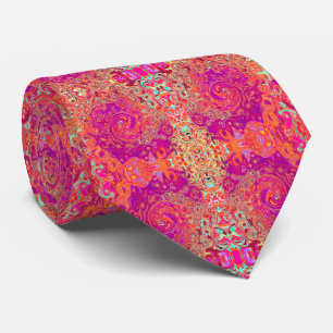 Retro Abstract Coral and Purple Marble Swirl Neck Tie