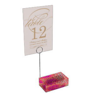 Retro Abstract Coral and Purple Marble Swirl Place Card Holder