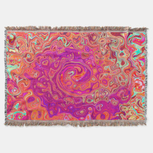 Retro Abstract Coral and Purple Marble Swirl Throw Blanket