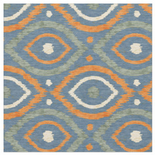 Retro abstract design in blue Ikat navajo style Fabric