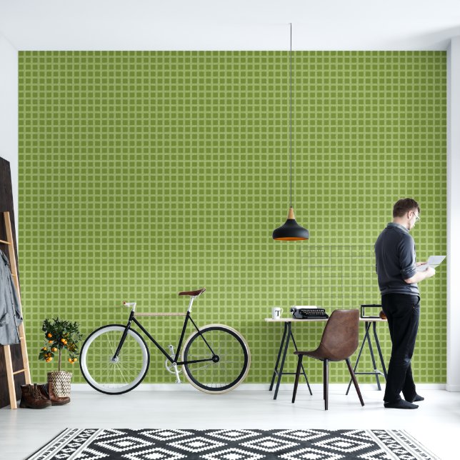 Retro abstract design in green plaid style. wallpaper  (Living Room)