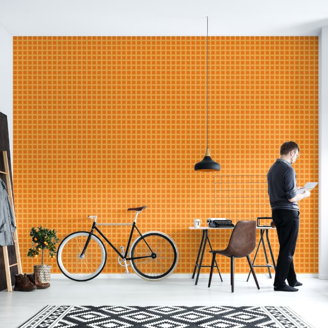 Retro abstract design in orange plaid style. wallpaper  (Living Room)