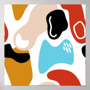 Retro Abstract Doodle Glamour Finger Line Art Poster