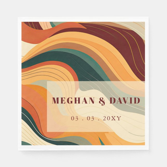 Retro Abstract Earthy Terracotta Orange Wedding Napkins (Front)