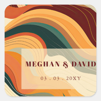 Retro Abstract Earthy Terracotta Orange Wedding Square Sticker