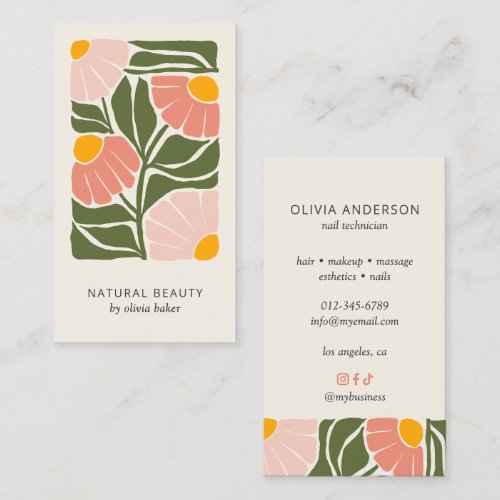Retro Abstract Floral Botanical Feminine Socials Business Card