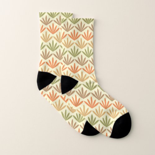 Retro Abstract Floral Pattern in Orange  Olive Socks
