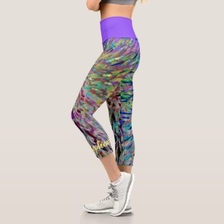 Retro Abstract Floral Purple Yellow Blue Name  Capri Leggings