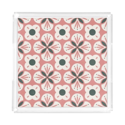 Retro Abstract Floral Seamless Pattern Acrylic Tray