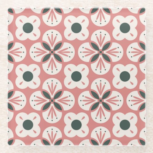 Retro Abstract Floral Seamless Pattern Glass Coaster