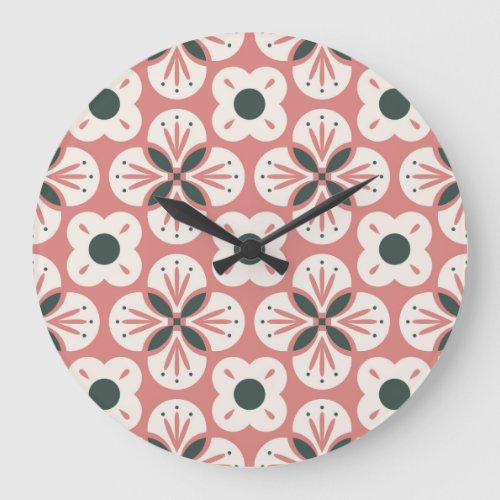 Retro Abstract Floral Seamless Pattern Large Clock