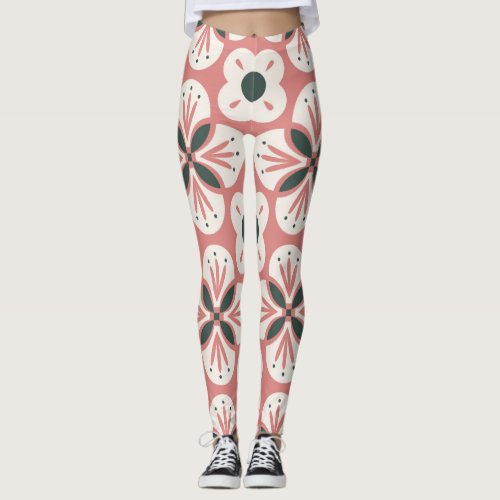 Retro Abstract Floral Seamless Pattern Leggings