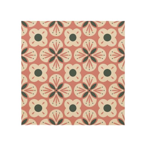 Retro Abstract Floral Seamless Pattern Wood Wall Art