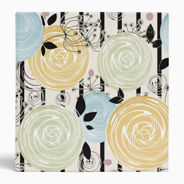 Retro, abstract flowers 3 ring binder (Front)