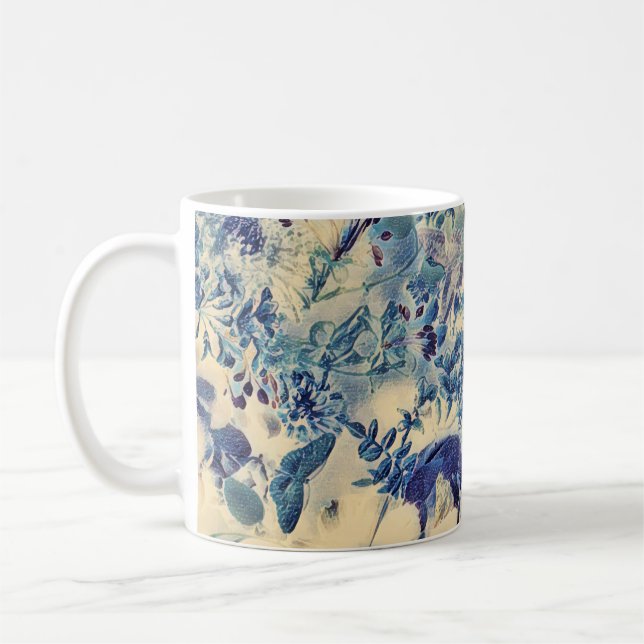 Retro Abstract Flowers Butterfly Artwork Garden Coffee Mug (Left)