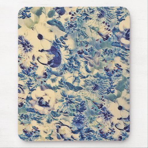Retro Abstract Flowers Butterfly Artwork Garden Mouse Pad