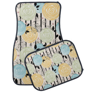 Retro, abstract flowers car floor mat