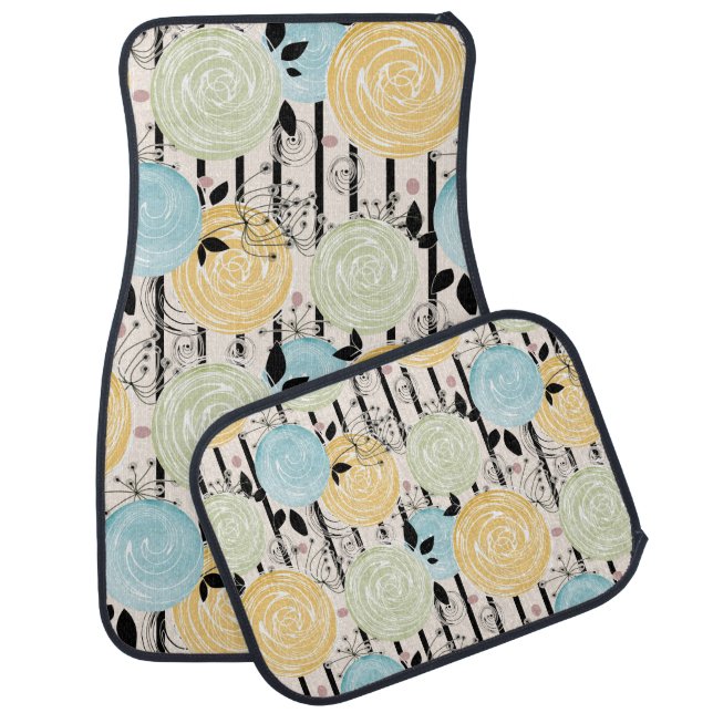 Retro, abstract flowers car floor mat (Set)