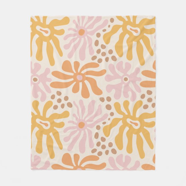Retro abstract flowers fleece blanket (Front)