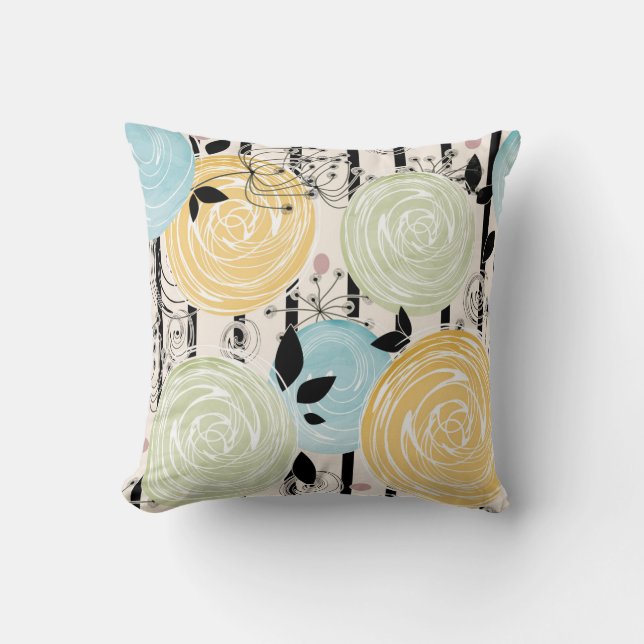 Retro, abstract flowers throw pillow (Front)