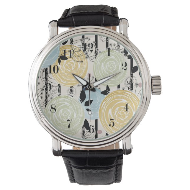 Retro, abstract flowers watch (Front)