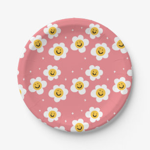 Retro Abstract Funny 90s Emoji Daisy Pattern Paper Plates
