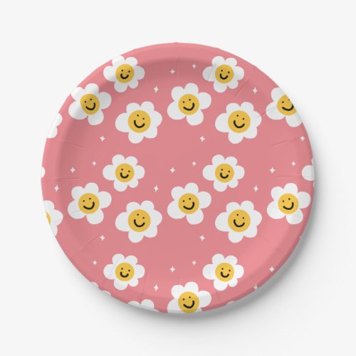 Retro Abstract Funny 90s Emoji Daisy Pattern Paper Plates