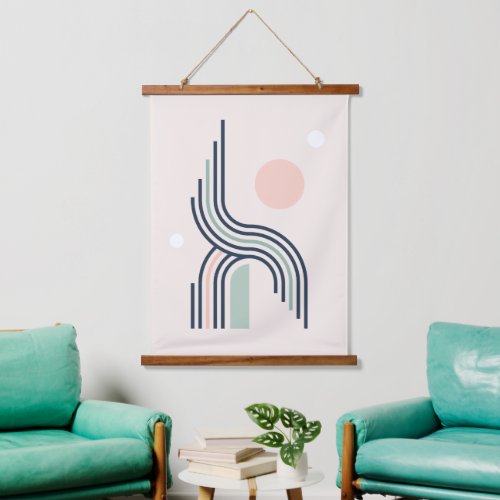 Retro abstract geometric art lines arches circles hanging tapestry