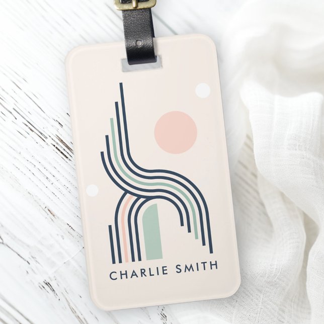 Retro abstract geometric art lines arches circles luggage tag (Retro abstract geometric art lines arches circles luggage tag)