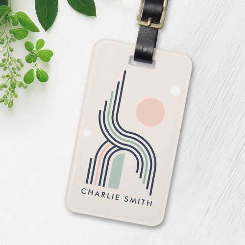 Retro abstract geometric art lines arches circles luggage tag